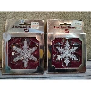 NOS American Theme SNOWFLAKE Christmas ORNAMENTS  Lot of 2 A13